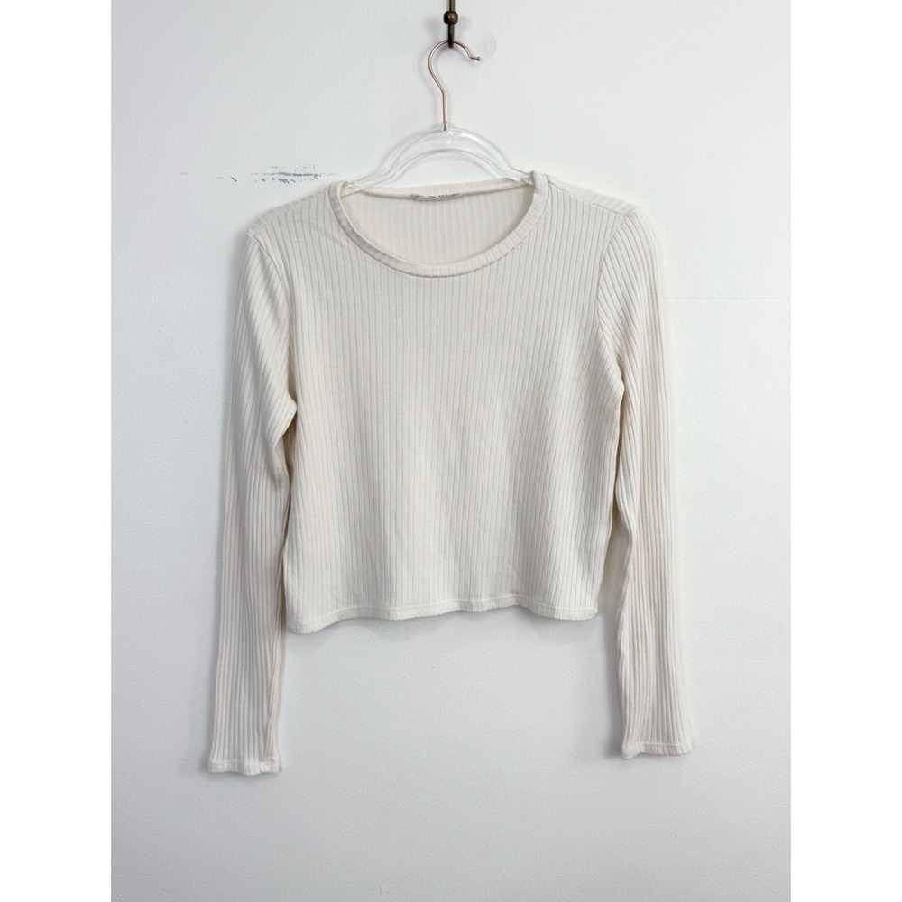 Reformation Jeans Ribbed Long Sleeve Crop Top Ivory Cream XL